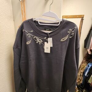 Maurices Slate Blue Embroidered Crewneck Sweatshirt